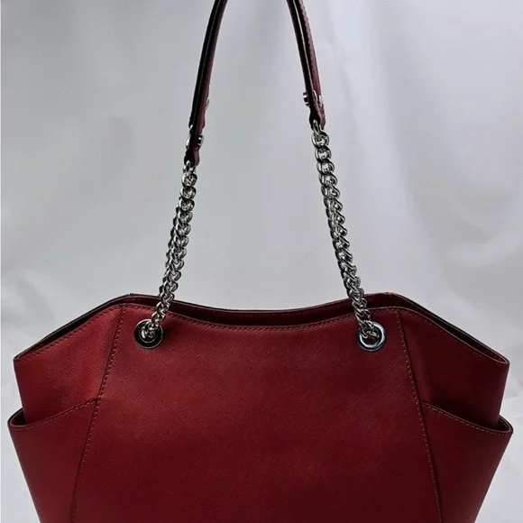 Michael Kors Safiano Leather Large Jet Set Double Handle Chain Shoulder Bag Red - Picture 4 of 10